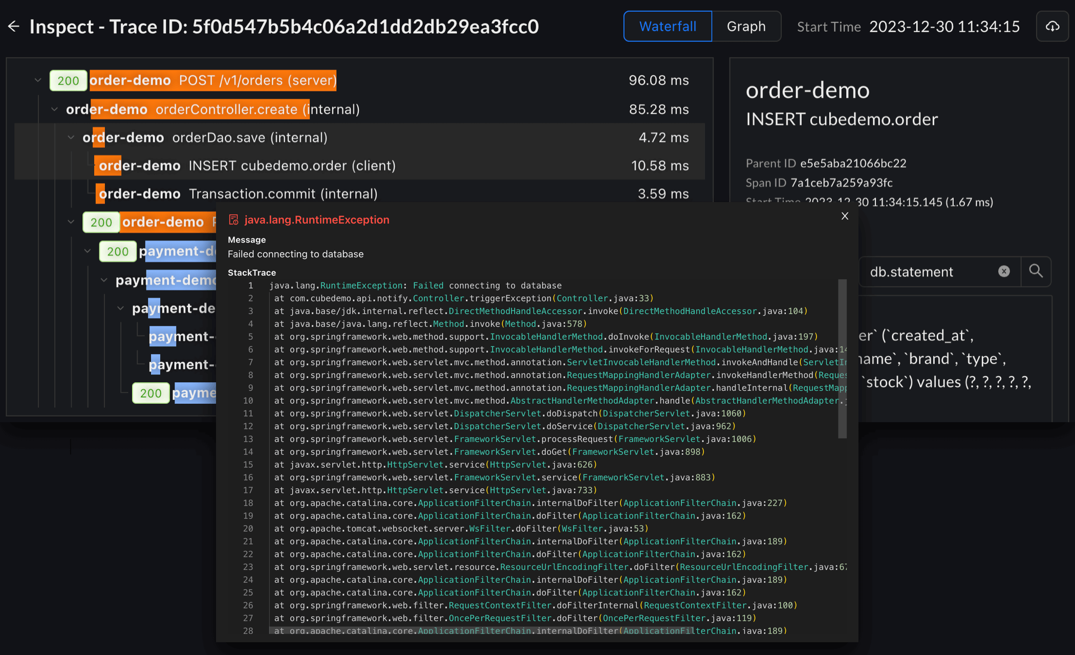 distributed tracing screenshot